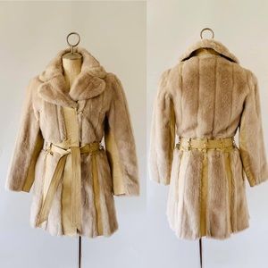 Sold VTG 1960’s Blonde Mod Faux Fur & Leather Trim Coat